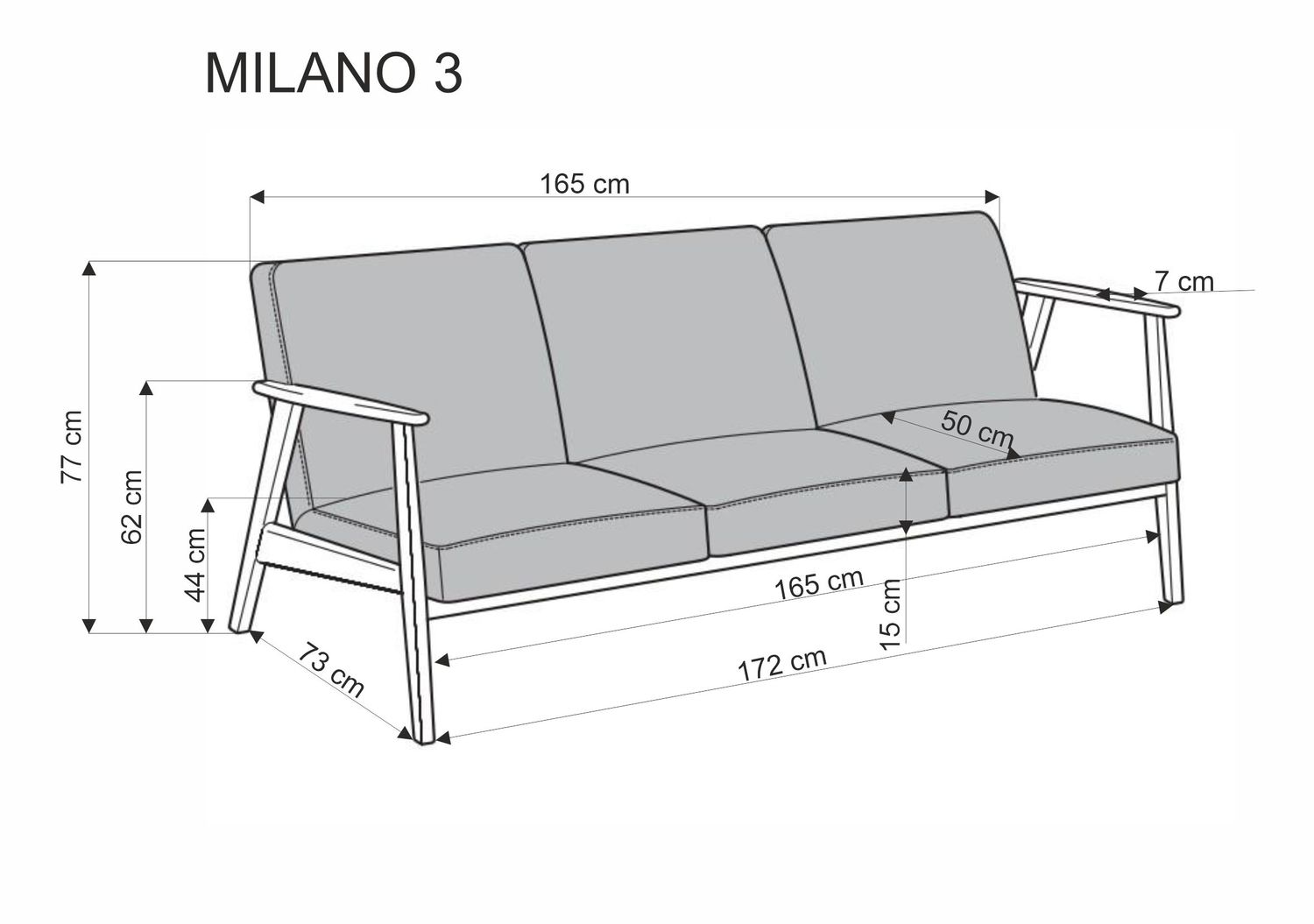 MILANO 3S sofa - niebieski tap. Castel 74 - HALMAR