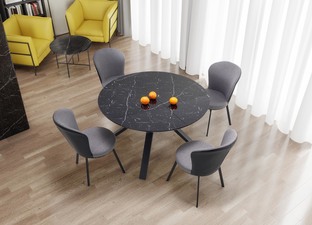 VERTIGO extension table, color: top - black marble, legs - black