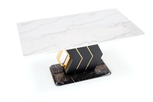 VINCENZO table white marble, leg black/gold