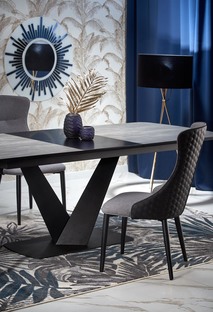 VINSTON extension table, color: top - dark grey / black, legs - black
