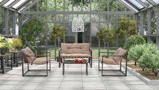 SHARK garden set (sofa + 2 chairs + coffee tables), black / cappuccino