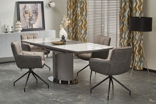 DANCAN extension table, white marble / grey / l. grey / black