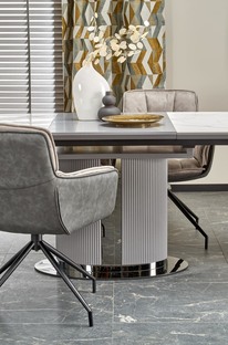 DANCAN extension table, white marble / grey / l. grey / black
