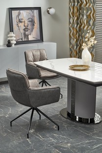 DANCAN extension table, white marble / grey / l. grey / black