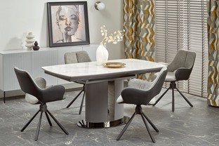 DANCAN extension table, white marble / grey / l. grey / black