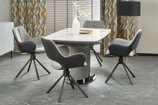 DANCAN extension table, white marble / grey / l. grey / black