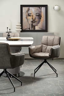DANCAN extension table, white marble / grey / l. grey / black