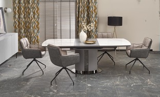 DANCAN extension table, white marble / grey / l. grey / black