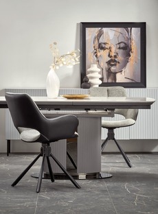DANCAN extension table, white marble / grey / l. grey / black