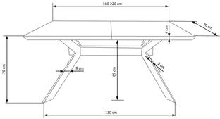 BACARDI extension table, color: top - natural oak, legs - black