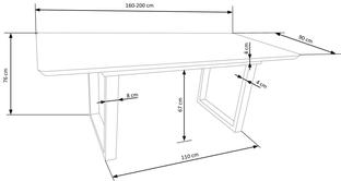 MARLEY extension table, color: top - white marble / grey, legs - black