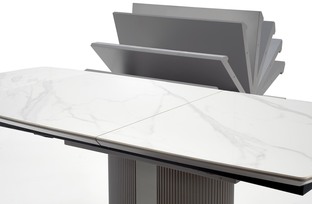 DANCAN extension table, white marble / grey / l. grey / black