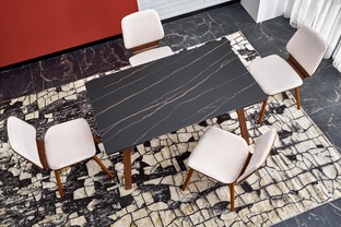 LOZANO extension table, black marble / walnut