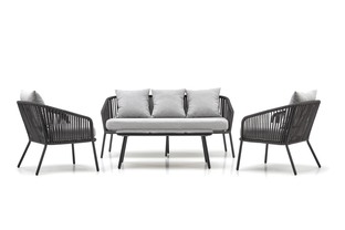 ROCCA garden set (sofa + 2 chairs + coffee table), dark grey / light grey