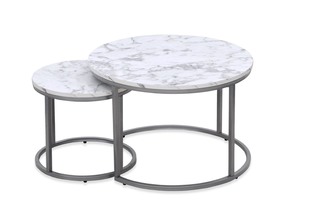 PAOLA 2 set of two coffee tables, marble / silver