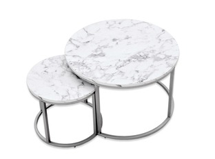 PAOLA 2 set of two coffee tables, marble / silver