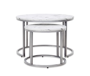 PAOLA 2 set of two coffee tables, marble / silver