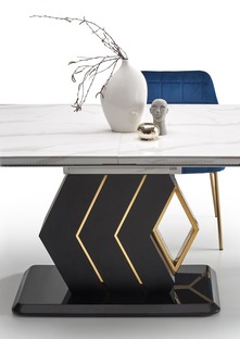 VINCENZO table white marble, leg black/gold