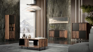 SWING KM-1 komoda orzechowy/czarny, nogi: czarny (2p=1szt)