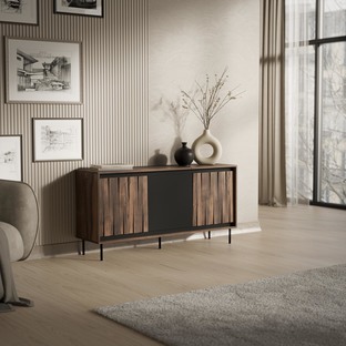 SWING KM-1 komoda orzechowy/czarny, nogi: czarny (2p=1szt)