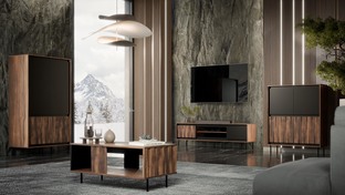 SWING W-1 witryna orzechowy/czarny, nogi: czarny (1p=1szt)