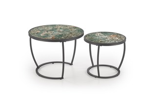 INES set of two coffee tables, green marble / black