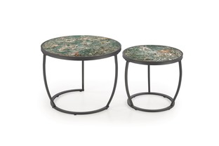 INES  set of two coffee tables, green marble / black