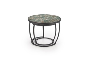 INES set of two coffee tables, green marble / black