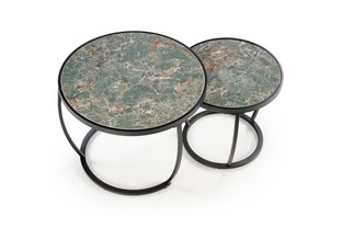 INES  set of two coffee tables, green marble / black