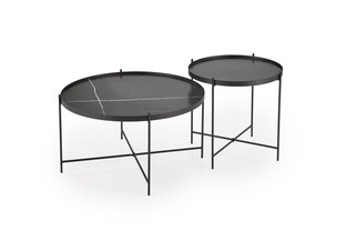 JULIETA set of 2 c. tables, black marble / black