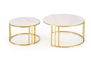 MERCURY 3 zestaw 2 ław, zestaw 2 ław, kolor: biały marmur / złoty (2p=1szt)