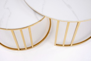 MERCURY 3 zestaw 2 ław, zestaw 2 ław, kolor: biały marmur / złoty (2p=1szt)