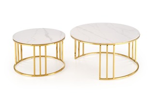 MERCURY 3 zestaw 2 ław, zestaw 2 ław, kolor: biały marmur / złoty (2p=1szt)