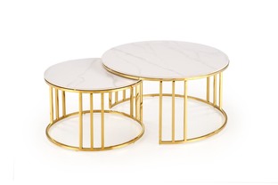 MERCURY 3 zestaw 2 ław, zestaw 2 ław, kolor: biały marmur / złoty (2p=1szt)