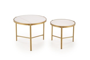 FATIMA set of two coffee tables, white marble / gold