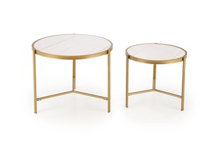 FATIMA  set of two coffee tables, white marble / gold