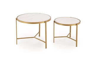 FATIMA set of two coffee tables, white marble / gold