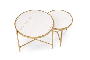 FATIMA  set of two coffee tables, white marble / gold