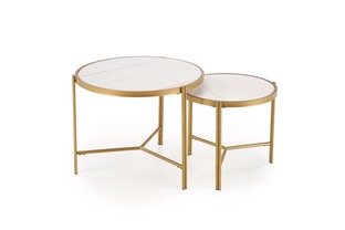 FATIMA  set of two coffee tables, white marble / gold