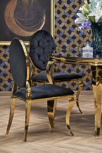 REGINALD_2 table, color: top - black glass, legs - gold
