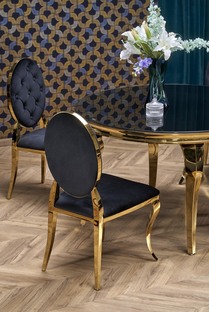 REGINALD_2 table, color: top - black glass, legs - gold