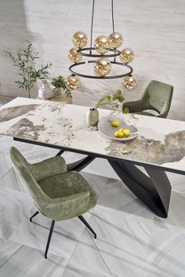 HILARIO stół rozkładany, blat - biały marmur, nogi - czarny