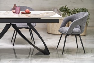 HILARIO stół rozkładany, blat - biały marmur, nogi - czarny