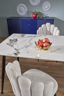 EMILIO 140 table, color: top - white marble, legs - black