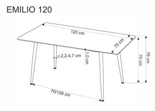 EMILIO 120 table, color: top - white marble, legs - black