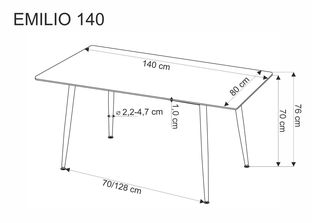 EMILIO 140 table, color: top - white marble, legs - black