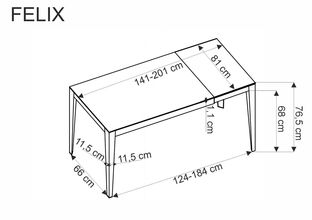 FELIX stół rozkładany, blat - popielaty marmur, nogi - czarny