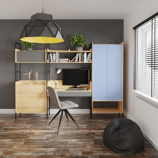 MOBIUS REGAŁ 2D korpus: hikora naturalna, fronty - niebieski horyzont (2p=1szt)