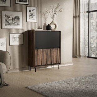 SWING KM-2 komoda orzechowy/czarny, nogi: czarny (2p=1szt)