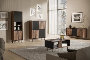 SWING W-1 witryna orzechowy/czarny, nogi: czarny (1p=1szt)